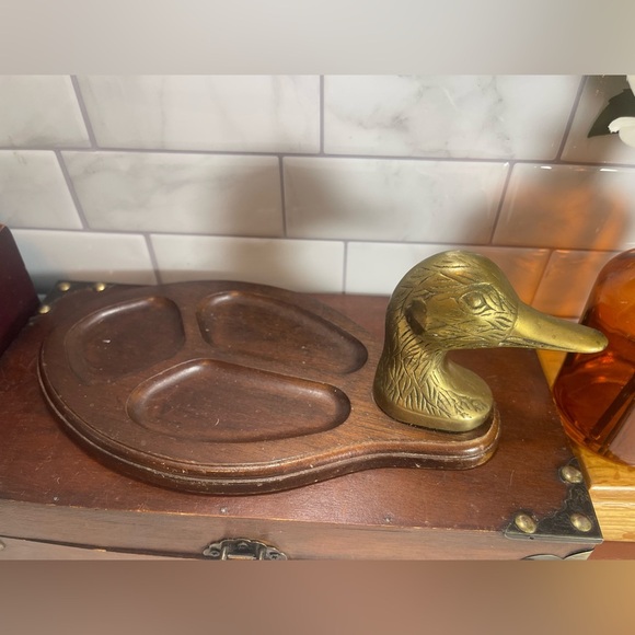 Vintage Wood Valet Tray with Brass Duck Head. - Picture 1 of 11